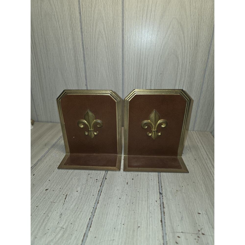 Vintage Fleur De Lis Metal Bookends MCM New Orleans Library Home Decor Man Cave